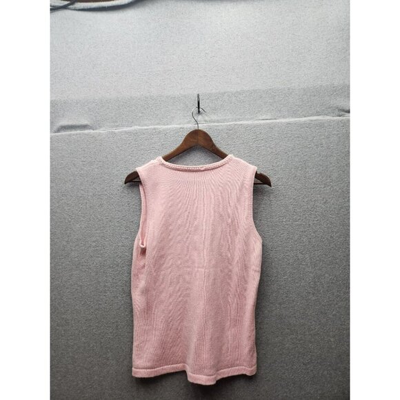 Pink Sleeveless Knit Tank Top W/ Pearl Accents & Heart Design  M - Picture 4 of 5